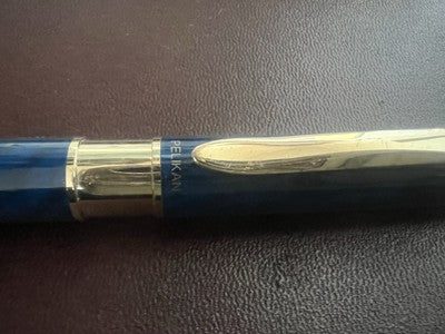 🔴 PELIKAN penna sfera Celebry lacca blu marmorizzata profili dorati vintage