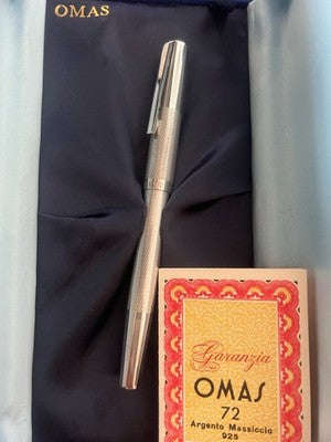 🔴 OMAS penna stilografica 72 ARGENTO MASSICCIO guillochè diamante vintage NOS