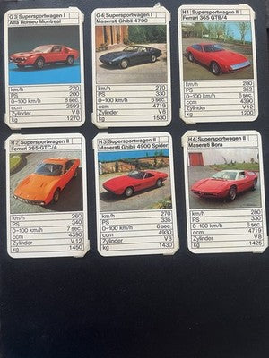 🔴 Vintage Car Quartett Supersportwagen Spider 14-TEILIGES Vintage-Kartenspiel 
