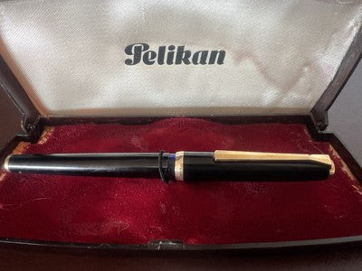 🔴 PELIKAN penna stilografica nera a cartuccia finiture placcate oro F vintage