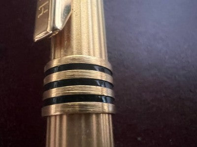 🔴 HARRISON penna a sfera dorata rigata clip incisa astuccio vintag