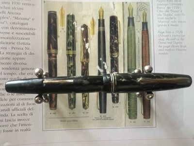 Anchor Pen Fountain Pen Celluloid Black Marbled Charge Lever Vintage