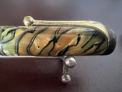 Stylo À Plume En Celluloïd Marbré Tigre À Bouton Écrit Vintage Années 40 