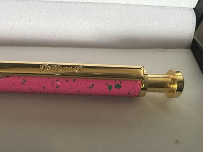 🔴 PELIKAN penna sfera lacca rosa verde e dorata a scatto scrive vintage