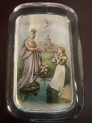 Santino Reliquaire Verre Pressé Appearing Madonna W. Maria Vintage