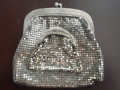 Mini Sacs Porte-Monnaie Jersey Métallique D'Argent Soie Belle Epoque Vintage