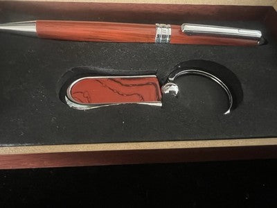 🔴 NIJI Kugelschreiber aus Kirschholz mit Schlüsselanhänger-Etui, Vintage, NOS 