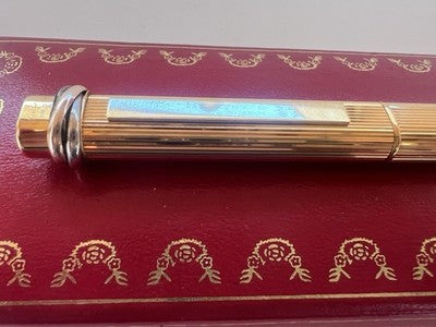 🔴 CARTIER penna a sfera Les Must de Cartier placcata oro godronné Paris NOS