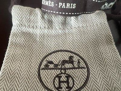 🔴 HERMES sacca gioiello accessori anti polvere L8 h 9 cm tessuto lacci e nastro