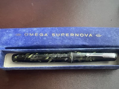 OMEGA Stylo À Plume En Celluloïd Vert A.V.M À Levier Écrit Vintage