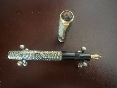 Vintage Mother-Of-Pearl Celluloid Fountain Pen Mosaic Snake And 14K Gold