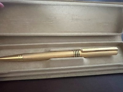 🔴 HARRISON penna a sfera dorata rigata clip incisa astuccio vintag