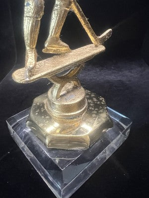 OKEY Player Mascot Car Badge With Vintage Stand In Gold Metal