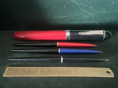 🔴 BIC penne stiloforo sfera da scrivania ROSSO NERO BLU 4 penne vintage