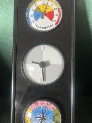 🔴 BRIO TIME Wanduhr mit Barometer und Hygrometer, schwarz, Eisen, Vintage 