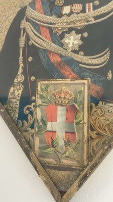 Red Lithograph Print Umberto I Savoia King Of Italy Vintage Frame 1880