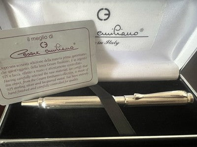 🔴 CESARE EMILIANO penna sfera ARGENTO 925 guilloché cesellata a mano garanzia
