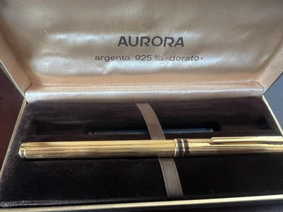 🔴 AURORA penna stilografica Marco Polo ARGENTO 925 MASSICCIO F placcata oro