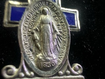 Madonna Miraculeuse Argent 925 Drapeau USA WW2 Broche 2 Guerre Mondial 