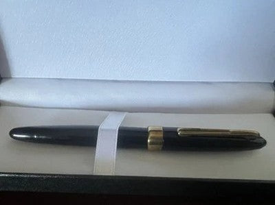 Pluma Estilográfica De Celuloide Negra Con Botón Fondo Plumín F Vintage 40