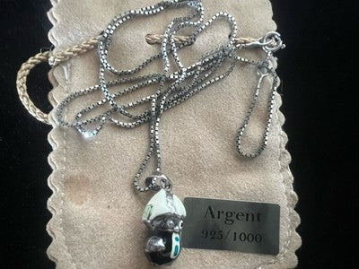 🔴 Collana ARGENTO MASSICCIO 925 con ciondolo CALIMERO smalti neri vintage