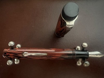 🔴 WILMAS striated celluloid lever fountain pen, vintage 1930s writing