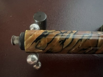 Pen Fountain Pen Celluloid Marbled Tiger Push Button Marking Vintage '40