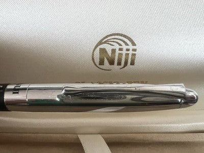 🔴 NIJI penna stilografica cromata finiture pelle pennino Iridium H con astuccio