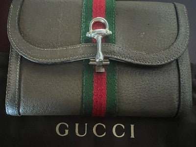 🔴 GUCCI portafoglio donna pelle fascia bicolore gancio dorato vintage