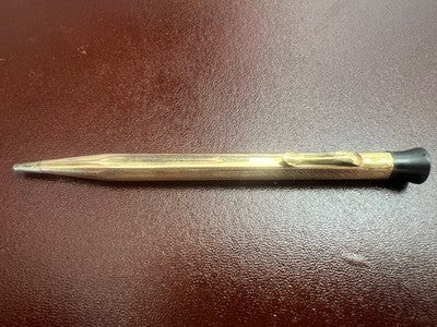 Druckbleistift, 2-fach vergoldet, sechseckig guillochiert, versilbert, Vintage 