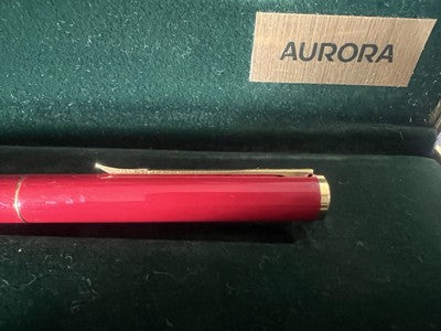 🔴 AURORA penna stilografica LACCA ROSSA Hastil pennino ORO 14 kt con cartucce