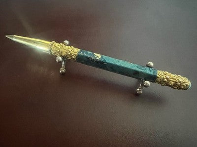 🔴 Penna sfera metallo dorato bassorilievi cabochon turchese astuccio vintage