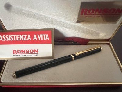RONSON Stylo À Plume Laque Noire Nib M Boîte Garantie Vintage