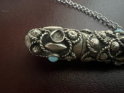 Stylo-Plume Sphère Mini Télescopique Rétractable Cabochon Turquoise Rétro 1940