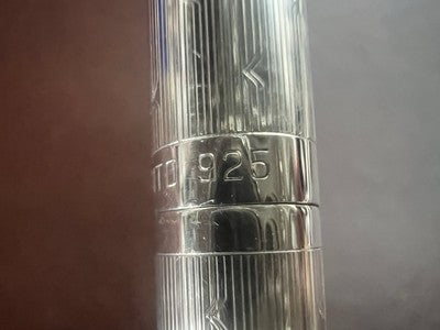 🔴 PELIKAN penne sfera ARGENTO 925 a righe pulsante a scatto scrive con astuccio