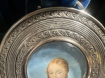 🔴 Ciondolo medaglione miniatura Madonna cornice ARGENTO 800 vintage