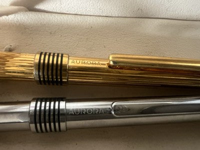 🔴 AURORA penne sfera Marco Polo cromata e dorata scrivono 2 PENNE