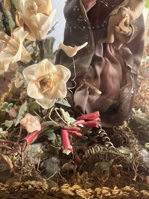 🔴 Madonna Miracoli ceroplastica angeli e ornamenti fiori con teca antica 1915