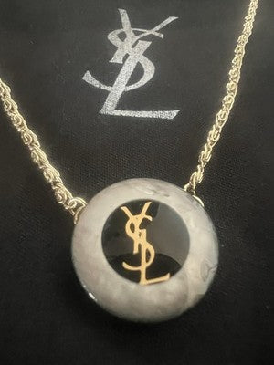 🔴 Collana YVES SAINT LAURENT ciondolo logo YSL metallo dorato vintage