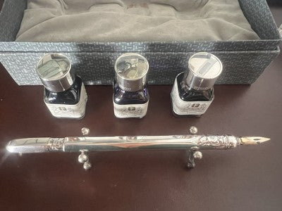 Rotes Ferrari-Füllfederhalter-Schreibset aus silbernem 925er Sterlingsilber mit Tinten 