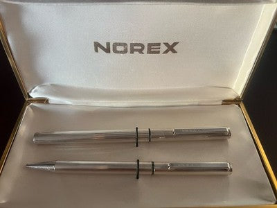 🔴 NOREX penna stilografica + sfera Argento 925 millerighe SET vintage 1970