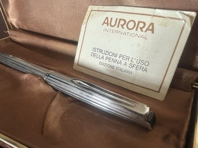 🔴 AURORA penna sfera 98 cromata scrive italiana vintage con astuccio A
