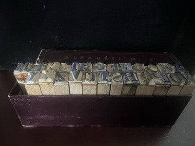🔴 Alfabeti N.7 lettere legno e gomma set tipografico con scatola vintage '60