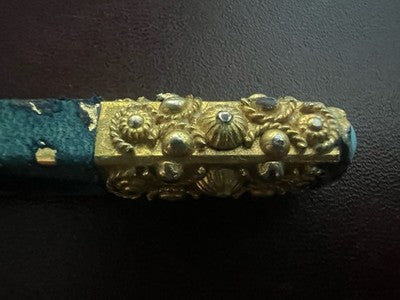 🔴 Penna sfera metallo dorato bassorilievi cabochon turchese astuccio vintage