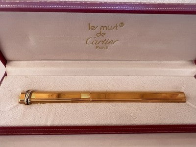 🔴 CARTIER penna a sfera Les Must de Cartier placcata oro godronné Paris NOS