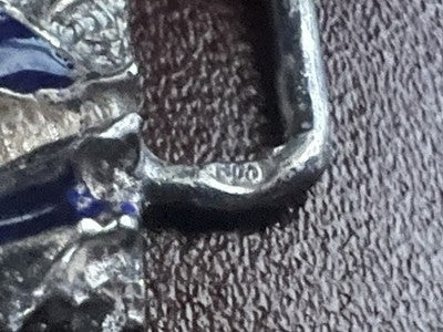 🔴 Bracciale ARGENTO 800 lingotti cesellati smalti blu cobalto Italy vintage