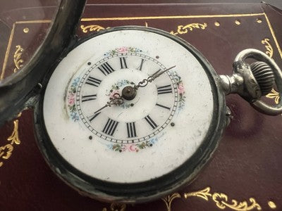 🔴 Orologio tasca ARGENTO 800 donna da revisionare parti vintage Remontoir 14