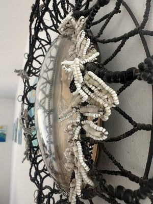 🔴 SAINT TERESA copper engraving curved glass microbead embroidery antique 1800 