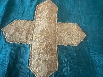 🔴 Stola liturgica cattolica broccato verde con croci dorate XIX/XX secolo