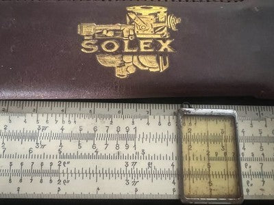 🔴 Vintage advertising slide rule UNIS France SOLEX N°6 with vintage sheath 